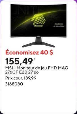 MSI - Moniteur de jeu FHD MAG 276CF E20 27 po