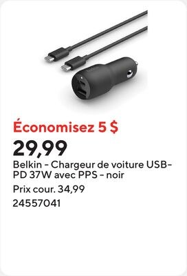 Belkin - Chargeur de voiture USB-PD 37W avec PP…