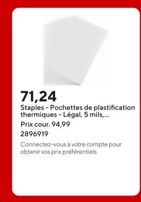 Staples - Pochettes de plastification thermique…