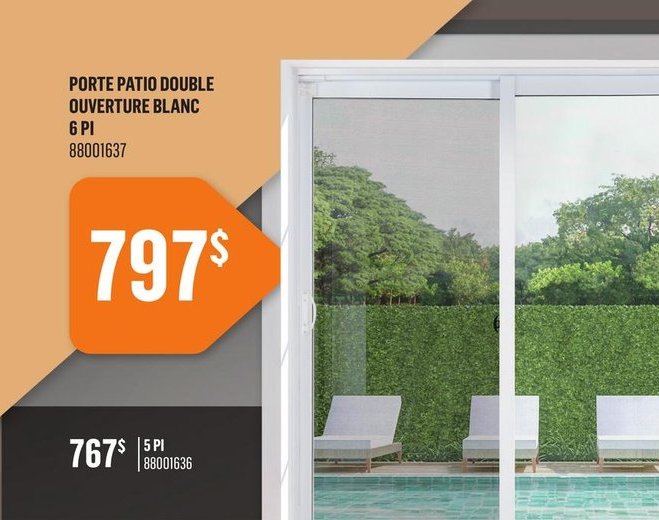 Porte patio double ouverture blanc 5 pi