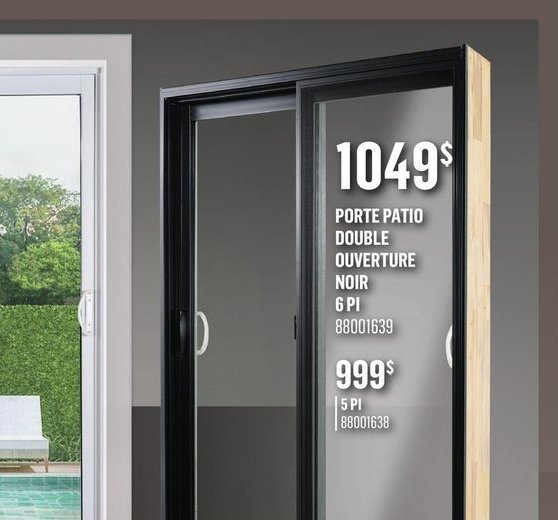 Porte patio double ouverture noir 6 pi