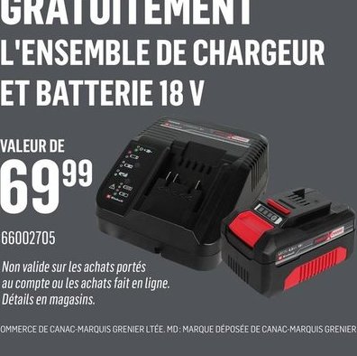 Ensemble chargeur et batterie 18V