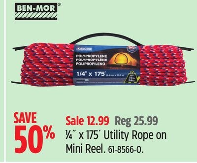 Ben-Mor 1/4" x 175' Utility Rope on Mini Reel