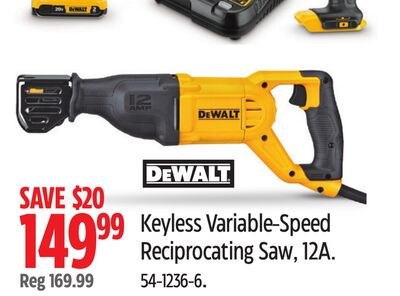 DEWALT Keyless Variable-Speed Reciprocating Saw…