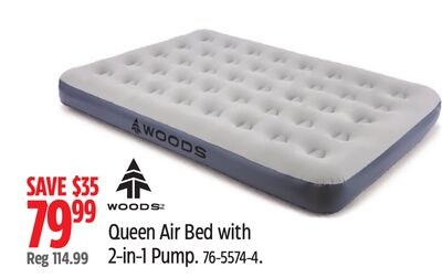 WOODS Queen Air Bed with 2-in-1 Pump