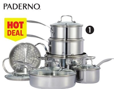 12-Pc Elite Series 3-Ply Stainless-Steel Cookset
