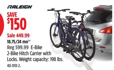 RALEIGH E-Bike 2-Bike Hitch Carrier with Locks.