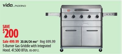 VIDA BY PADERNO 5-Burner Gas Griddle with Integ…