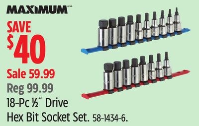 MAXIMUM 18-Pc ½" Drive Hex Bit Socket Set