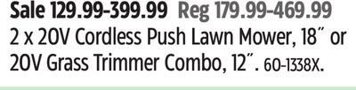 2 x 20V Cordless Push Lawn Mower, 18˝ or 20V Gr…