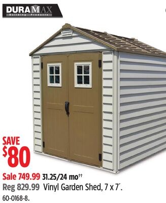 Duramax Vinyl Garden Shed, 7 x 7'.