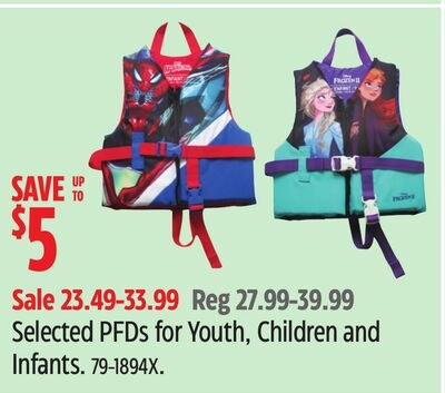 Selected PFDs for Youth, Children and Infants