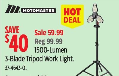 Motomaster 1500-Lumen 3-Blade Tripod Work Light.