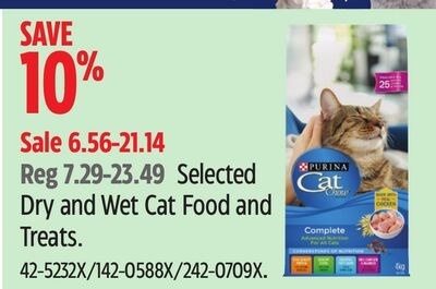PURINA Selected Dry and Wet Cat Food and Treats.