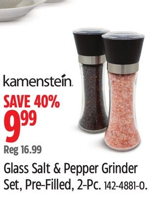 Glass Salt & Pepper Grinder Set, Pre-Filled, 2-…
