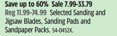 Selected Sanding and Jigsaw Blades, Sanding Pad…