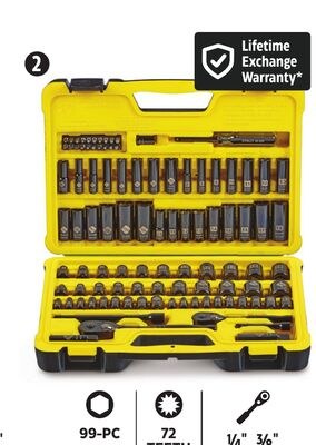 99-PC, 72 TEETH, 1/4" 3/8" DRIVE Black Chrome S…