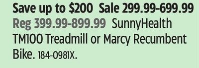 SunnyHealth TM100 Treadmill or Marcy Recumbent …