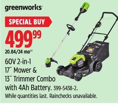 Greenworks 60V 2-in-1 17" Mower & 13" Trimmer C…