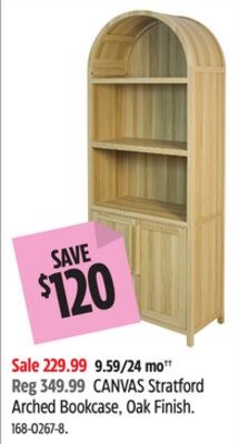 CANVAS Stratford Arched Bookcase, Oak Finish.