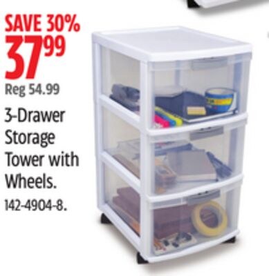 3-Drawer Storage Tower with Wheels