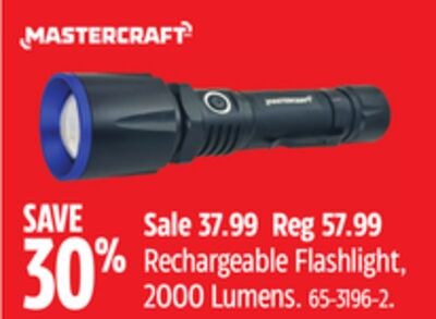 Mastercraft Rechargeable Flashlight, 2000 Lumen…