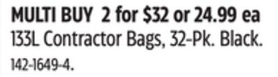 133L Contractor Bags, 32-Pk. Black.