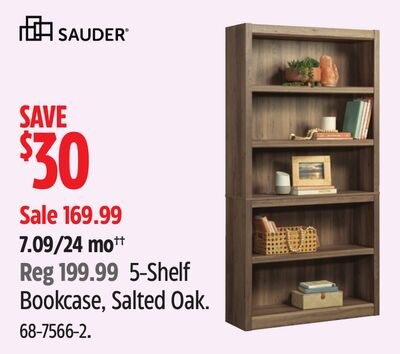 SAUDER 5-Shelf Bookcase, Salted Oak