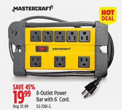 Mastercraft 8-Outlet Power Bar with 6' Cord