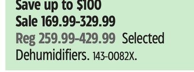 Selected Dehumidifiers