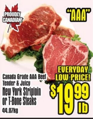 New York Striploin or T-Bone Steaks