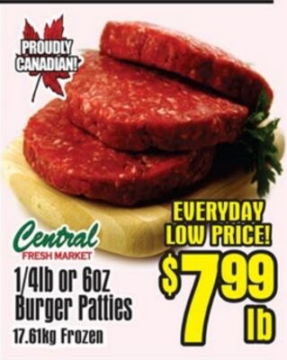 Central FRESH MARKET 1/4lb or 6oz Burger Patties