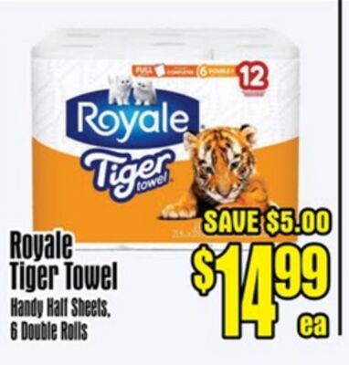 Royale Tiger Towel Handy Half Sheets, 6 Double …