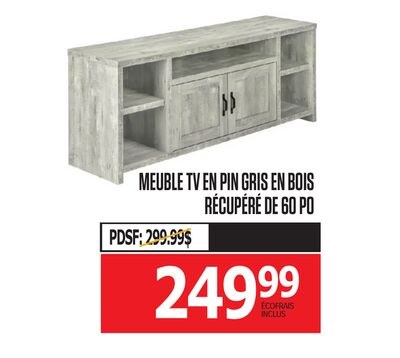 MEUBLE TV EN PIN GRIS EN BOIS RÉCUPÉRÉ DE 60 PO