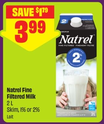 Natrel Fine Filtered Milk2 L Skim, 1% or 2%