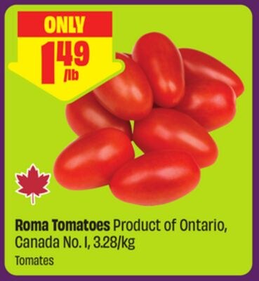 Roma Tomatoes Product of Ontario, Canada No. 1,…