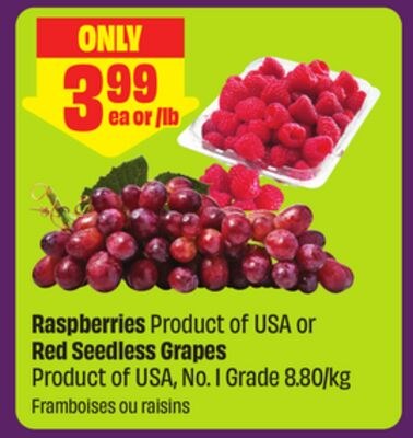 Raspberries Product of USA or Red Seedless Grap…