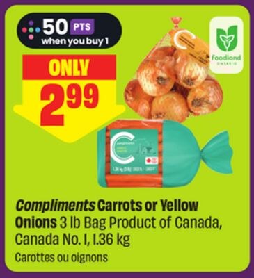Compliments Carrots or Yellow Onions 3 lb Bag P…