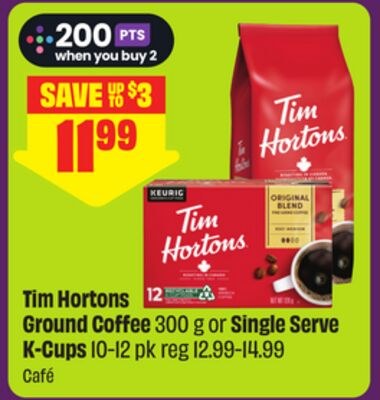 Tim Hortons Ground Coffee 300 g or Single Serve…