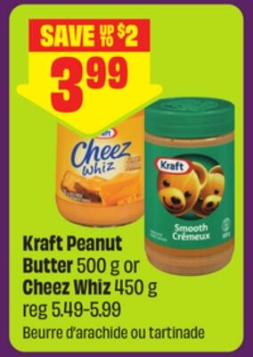 Kraft Peanut Butter 500 g or Cheez Whiz 450 g