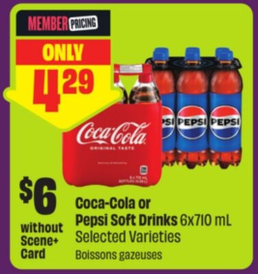 Coca-Cola or Pepsi Soft Drinks 6x710 mL Selecte…