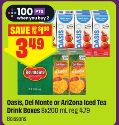 Oasis, Del Monte or AriZona Iced Tea Drink Boxe…