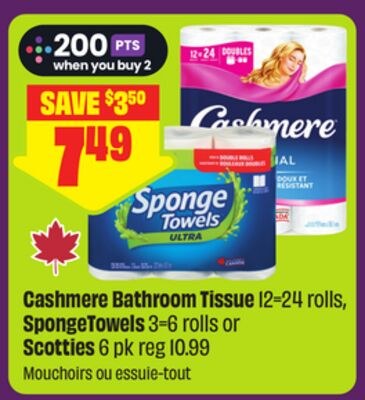 Cashmere Bathroom Tissue 12=24 rolls, SpongeTow…