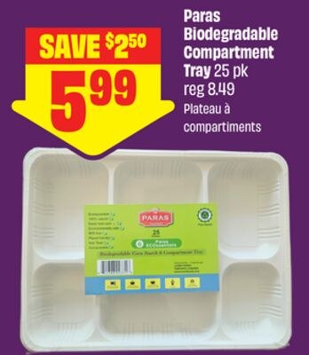 Paras Biodegradable Compartment Tray 25 pk