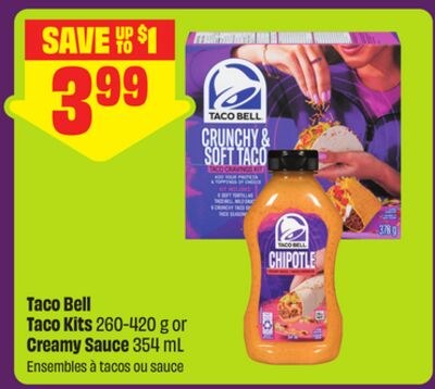 Taco Bell Taco Kits 260-420 g or Creamy Sauce 3…
