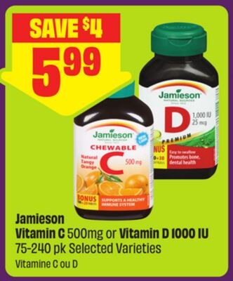 Jamieson Vitamin C 500mg or Vitamin D 1000 IU 7…