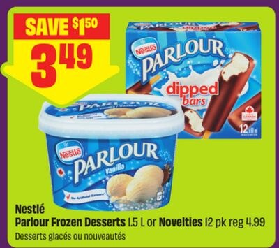 Nestlé Parlour Frozen Desserts 1.5 L or Novelti…