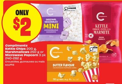 Compliments Kettle Chips 200 g, Marshmallows 25…