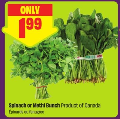 Spinach or Methi Bunch Product of Canada