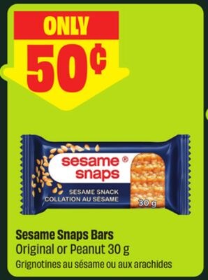Sesame Snaps Bars Original or Peanut 30 g